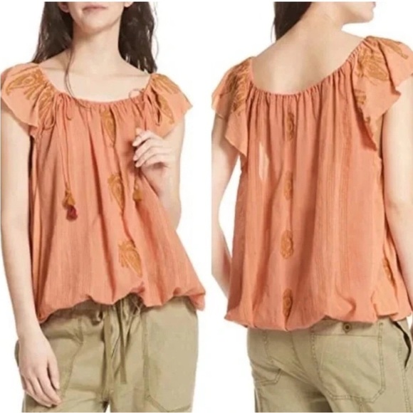 Free People Pukka Embroidered Top Blouse Boho Small - Picture 1 of 9